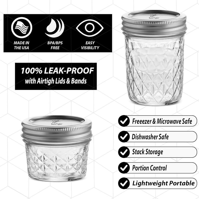 Ball 8oz and 4oz Quilted Crystal Jelly Mason Jars - Pack of