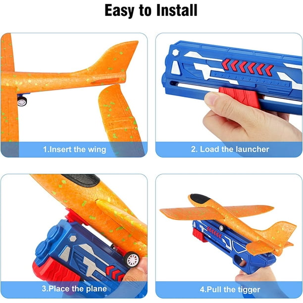 ZHAOCHENG Juguete lanzador, avión planeador de espuma con pistola catapulta, juego de disparos en interiores y exteriores para niños y niñas de 3 a 12 años, dispositivo volador para niños, regalo de c