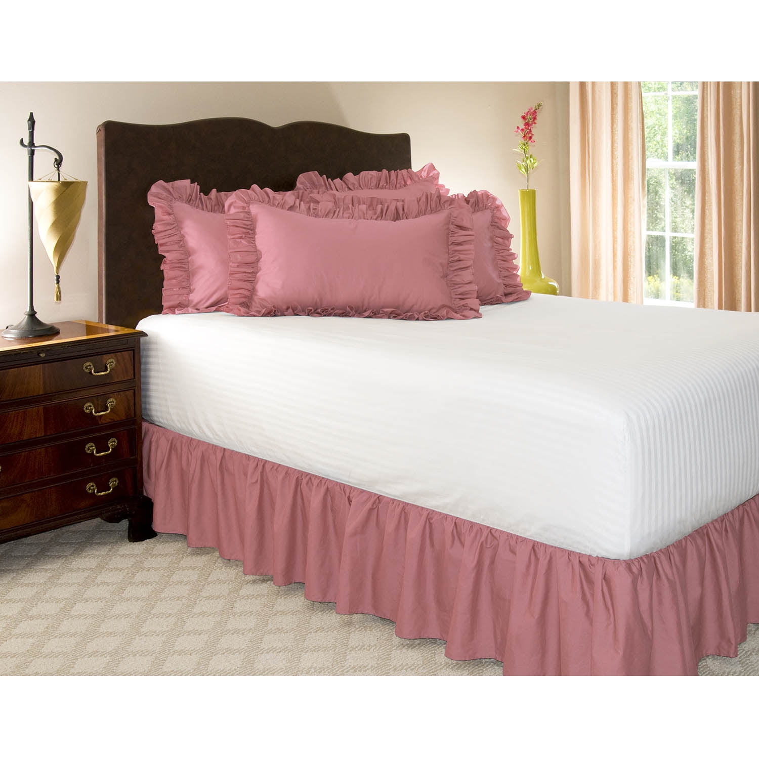 Harmony Lane Ruffled Bed Skirt 21 Inch Drop, Queen, Rose Poly