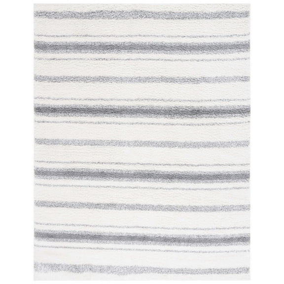 SAFAVIEH Border & Stripe Jerred Striped Shag Area Rug, Ivory/Grey, 8' x 10'