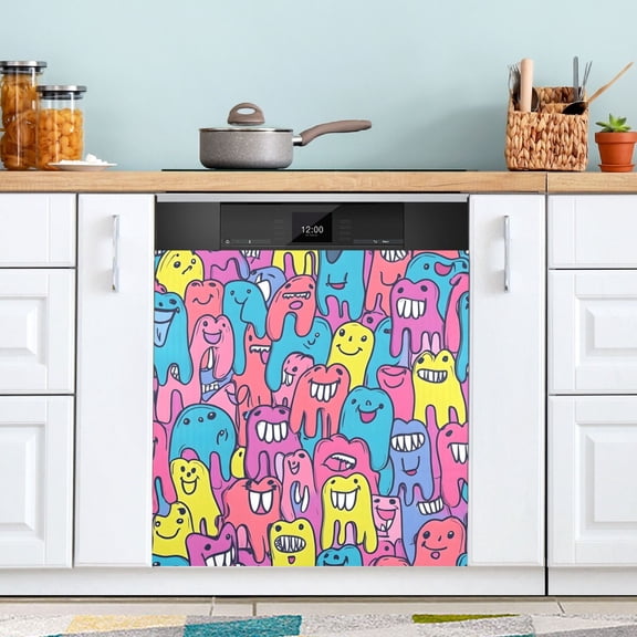 Haosy Dishwasher Magnet Cover Magnetic Fridge Door Cover Home Kitchen Decor Cartoon Teeth 23"x 26"