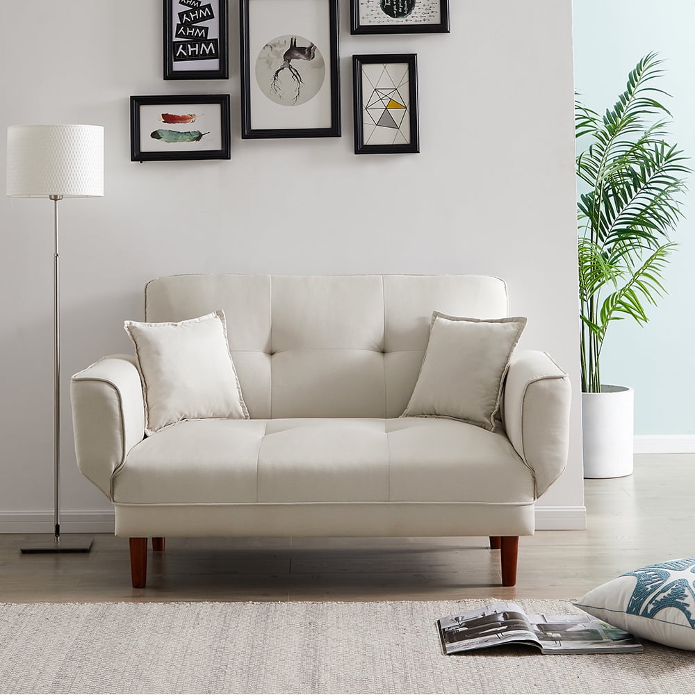 Lowestbest Mid Century Modern Sofa Sleeper Bed with 2 Pillows, Beige Lowestbest Mid Century Modern Sofa Sleeper Bed with 2 Pillows, Beige