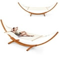 thumbnail image 4 of AVAWING 14FT Outdoor Wooden Double Hammock with Stand, Patio Premium Quilted Camping Hammock, White, 4 of 6
