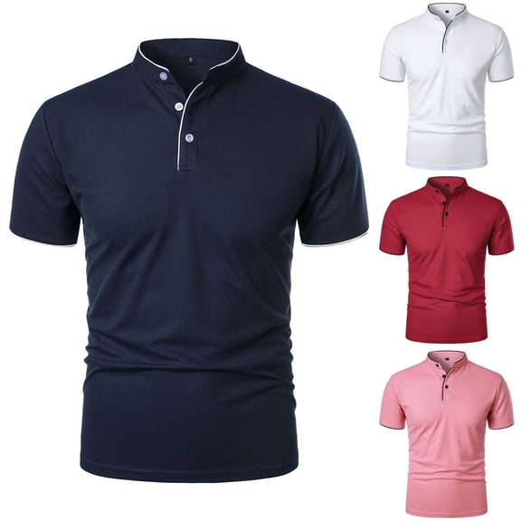 Men's Short Sleeve Stand Up Collar Shirt Button Down Top Tee for Casual Business Office Work Vacation Holiday Beach Outfits Classic Mens Apparel | Ihhxva,Navy L