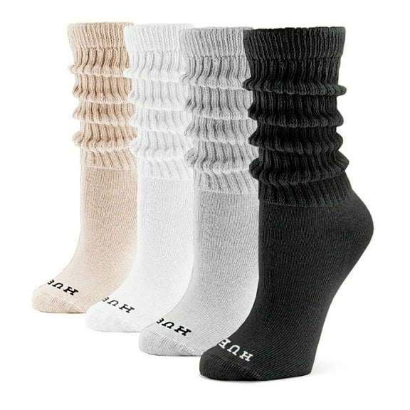 HUE Women's Slouch Socks, 4 pack (Black, White, Charcoal Heather, Oatmeal Heather)