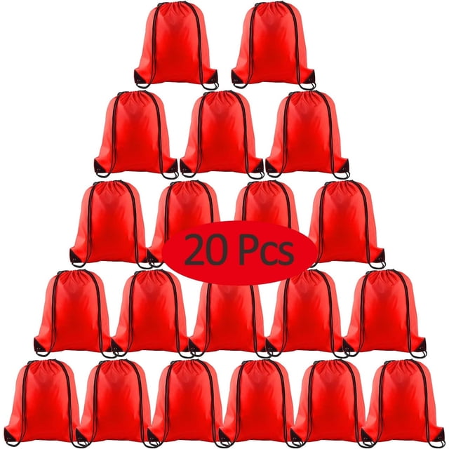 20 Uds. Mochilas con cordón, mochilas con cordón, bolsas deportivas a granel para gimnasio, bolsas para viajes escolares y almacenamiento (rojo)