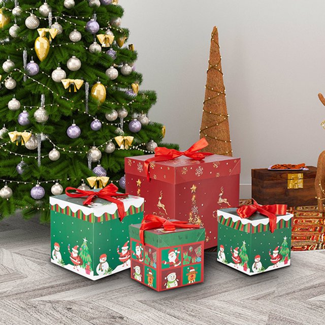 3Pcs Christmas Foldable Gift Box Large Xmas Stackable Box Present