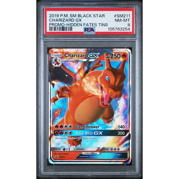 Graded 2019 Pokemon SM Black Star Promo Charizard GX Hidden Fates Tin SM211 PSA 8