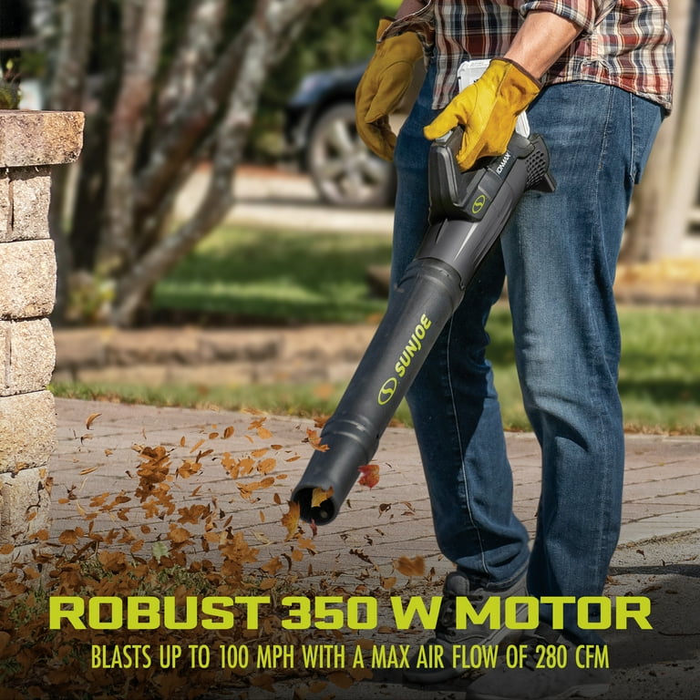Sun Joe 100 MPH 280 CFM 24-Volt Turbine Cordless Jet Blower Kit with 2.0 Ah Battery + Charger Sun Joe 100 MPH 280 CFM 24-Volt Turbine Cordless Jet Blower Kit with 2.0 Ah Battery + Charger