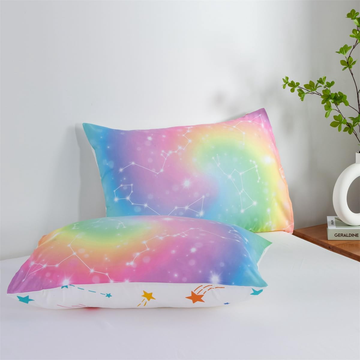 NTBED Tie Dye Constellation Rainbow Ombre Comforter Set Twin Size Gradient Galaxy Bedding Set for Kids Girls Boys Pink Green 3Pcs