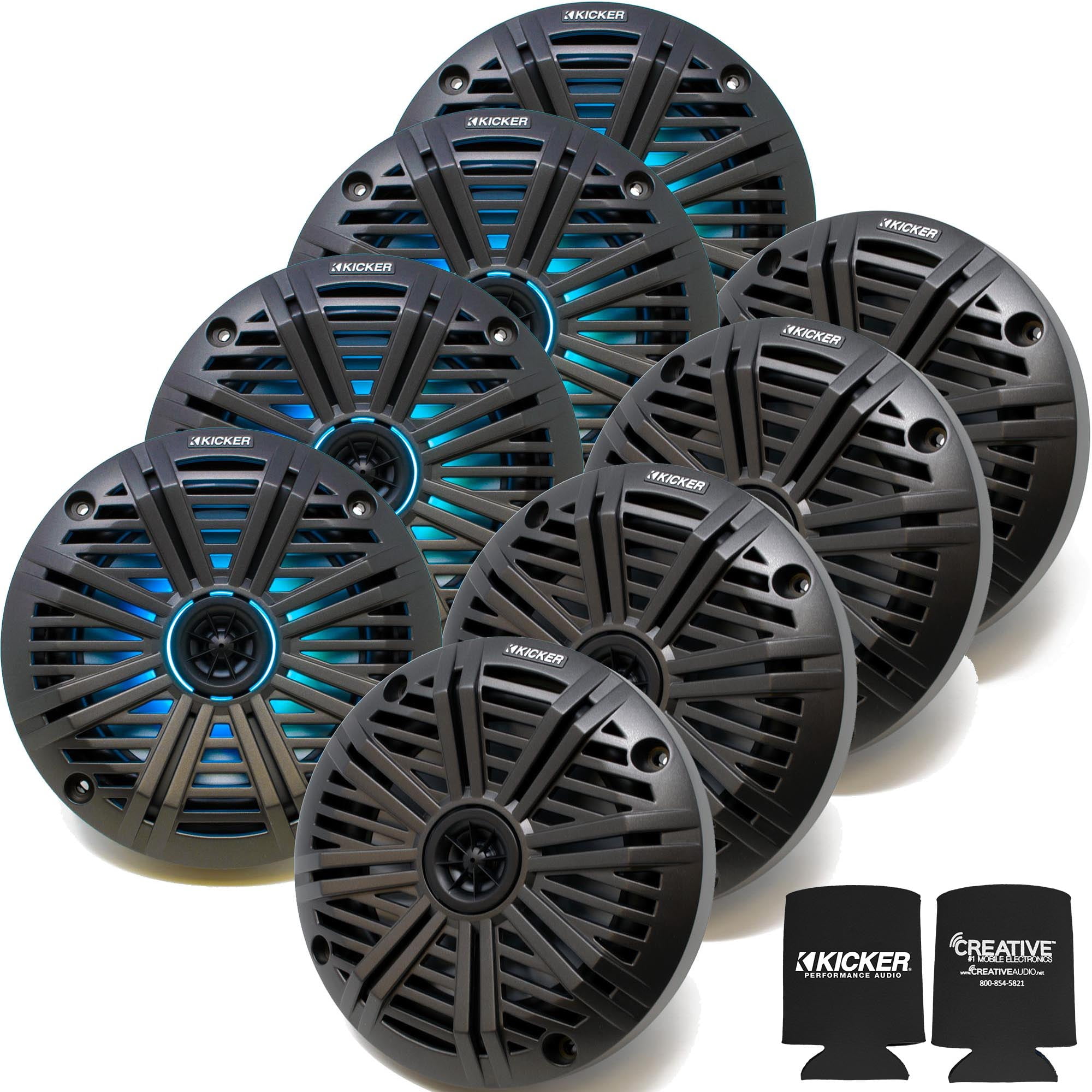 Kicker 6.5" LED Marine Speakers (4 Pair) Charcoal Salt Water Grills OEM