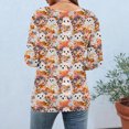 thumbnail image 5 of Mwjwdo Womens 3/4 Sleeve Ghost Floral Printed Dressy Casual Henley Round Neck Relaxed Fit Tunic Tops Fall Shirts, 5 of 5