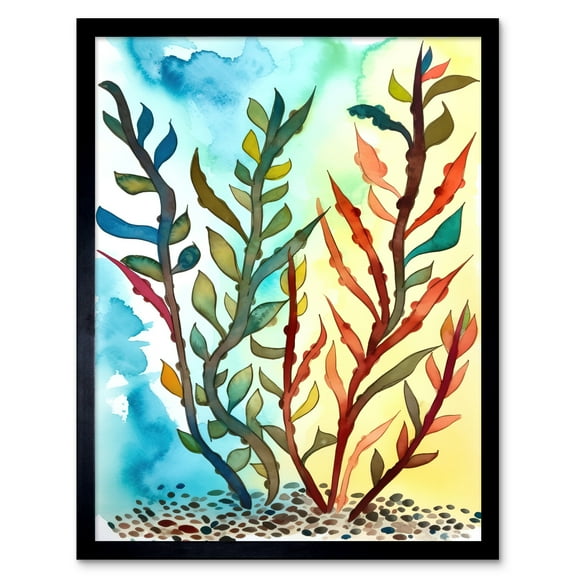 Seaweed Sea Floor Folk Art Art Print Framed Poster Wall Decor 12x16 inch