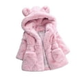 thumbnail image 2 of Godderr Toddler Girls Winter Fleece Coat Kids New Warm Outwear Mid length Newborn Baby Thickened Cotton Hooded Faux Fur Jacket for 9M-8Y, 2 of 8