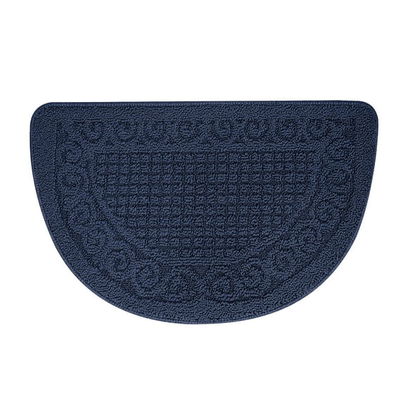 Loghot Polypropylene Half Round Pure Color Doormat Non Slip Semicircle Door Mat for Bedroom Toilet Kitchen Entryway (Small, Dark Blue)