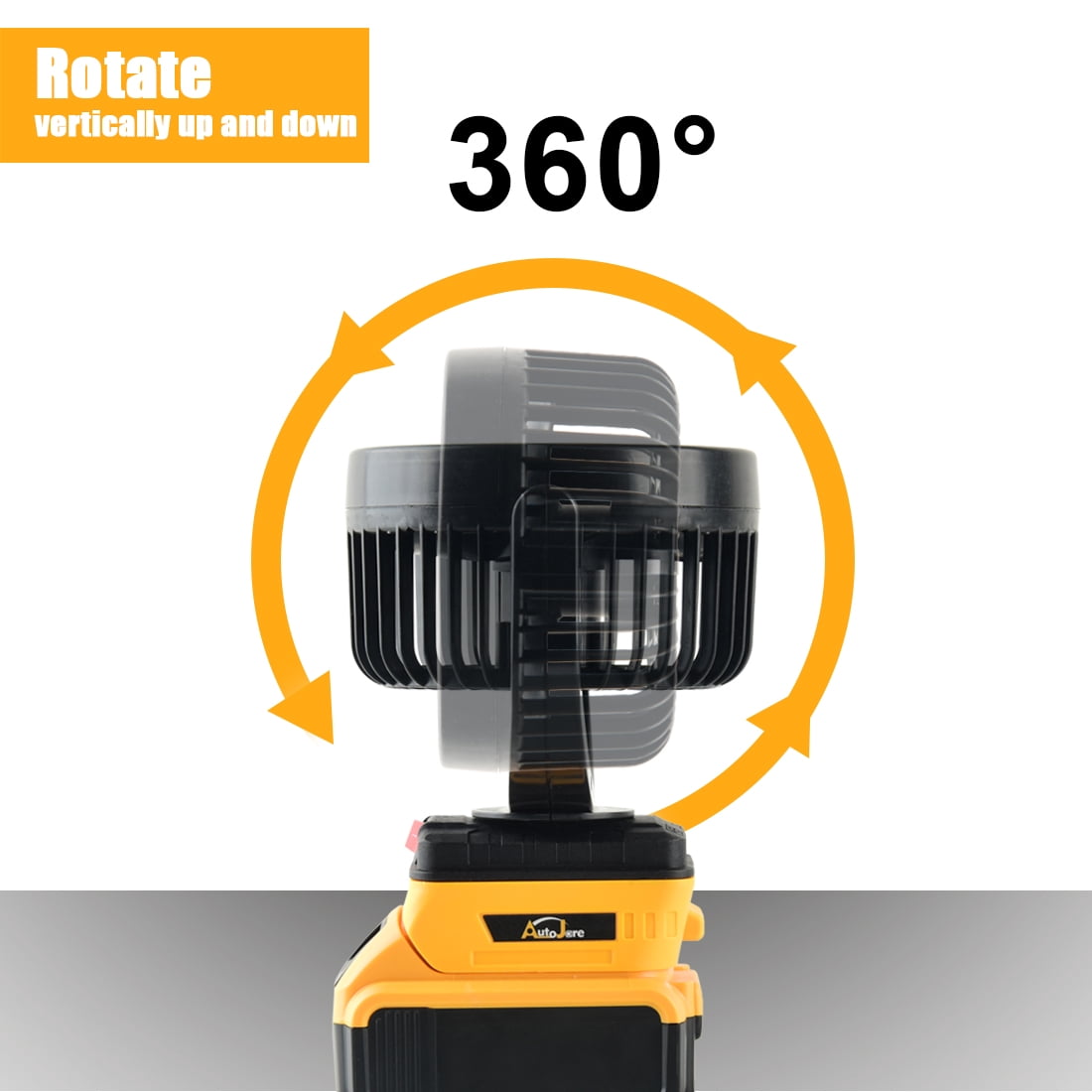 Portable Cordless Fan for Dewalt 20V, Battery Powered 360° Roating Fan Brushless Motor with 2 USB Charging Interface For Household, Office, Camping (No Battery)