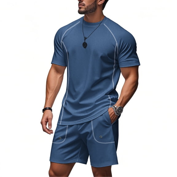 Men'S Quick Dry Breathable Athletic Tracksuits Short Sleeve T Shirt And Shorts Set For Summer Running Workout And Gym Training,Navy,XXXL