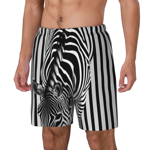 Fotbe Optical Zebra Illusion Traje de Baño para Hombre – Shorts de Natación de Secado Rápido con Forro y Bolsillos-X-Large
