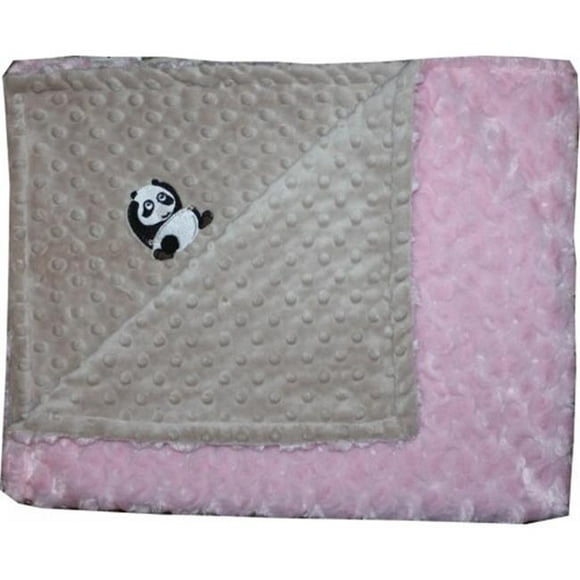 3BSMPR-M Panda Minky Blanket - Mocha Dot with Pink Rosebud Swirl