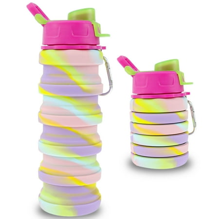 

Relax love Collapsible Water Bottle Silicone Sports Water Bottle Drinking Cup 500ml Foldable with Lids Squeezable Leakproof Cup Gift for Kids Travel Camping Hiking