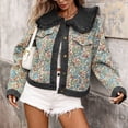 thumbnail image 5 of Women's Floral Print Cropped Denim Jacket, Sweet Peter Pan Collar Button Down Vintage Casual Coat, 5 of 6