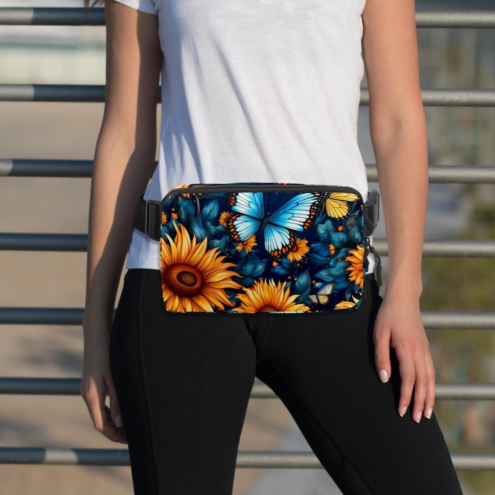 Sunflower butterfly Running Belt Fanny Packs Waist Packs with Extension Strap Unisex Lightweight Adjustable