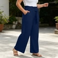 thumbnail image 6 of Xdegoge Plus Size Pants Women Elastic High Waist Trousers Featuring Self Tie Belt Wide Leg Flowy Summer Beach Dressy Casual Lounge Bottoms with Deep Side Pockets, 6 of 7