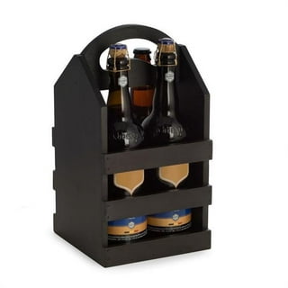  MyGift Rustic Solid Torched Wood 6 Slot Beverage Bottle Carrier  Beer Caddy with Napkin Holder, Built-In Bottle Opener and Black Metal Side  Accents: Home & Kitchen