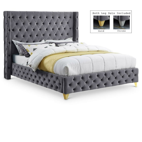 Meridian Furniture Savan Gray Velvet Queen Bed