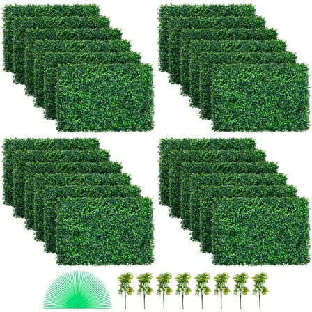 KFFKFF 24PCS 24"x16" Artificial Boxwood Panels for 62 SQ Feet,Artificial Grass Backdrop Wall 1.6", Boxwood Hedge Wall Panels, Privacy Hedge Screen UV Protected for Outdoor Indoor Garden Fence