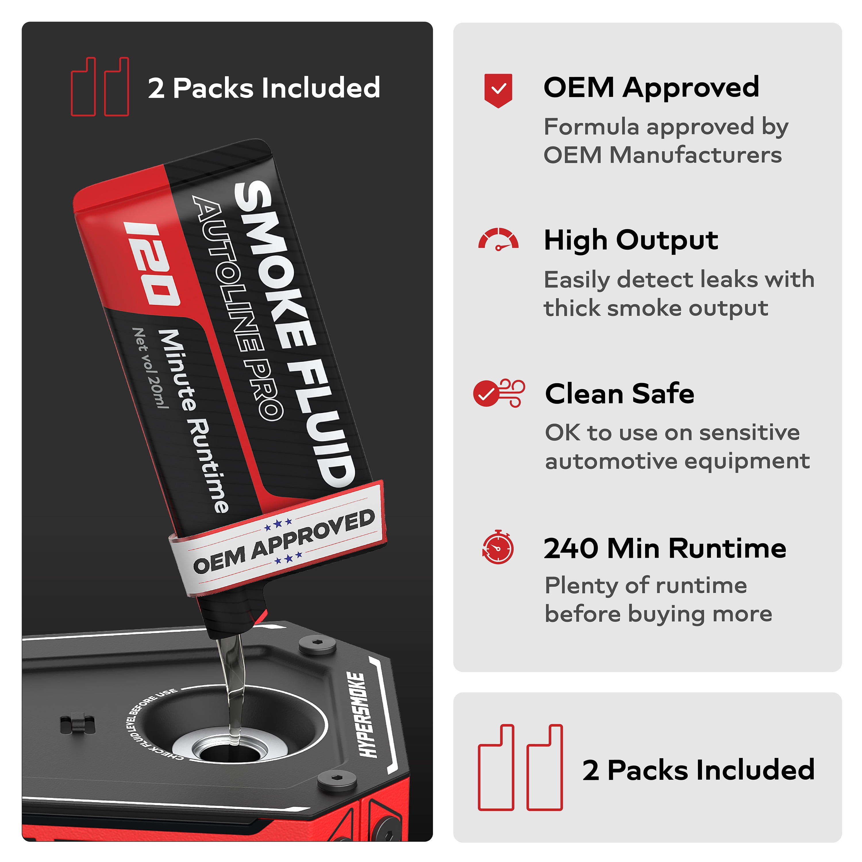 AutoLine Pro HyperSmoke™ Automotive Smoke Machine EVAP Vacuum Leak Tester – Adjustable Pressure – OEM Approved Smoke Fluid – Built-in Air Compressor Motor - Includes Smoke Fluid x2