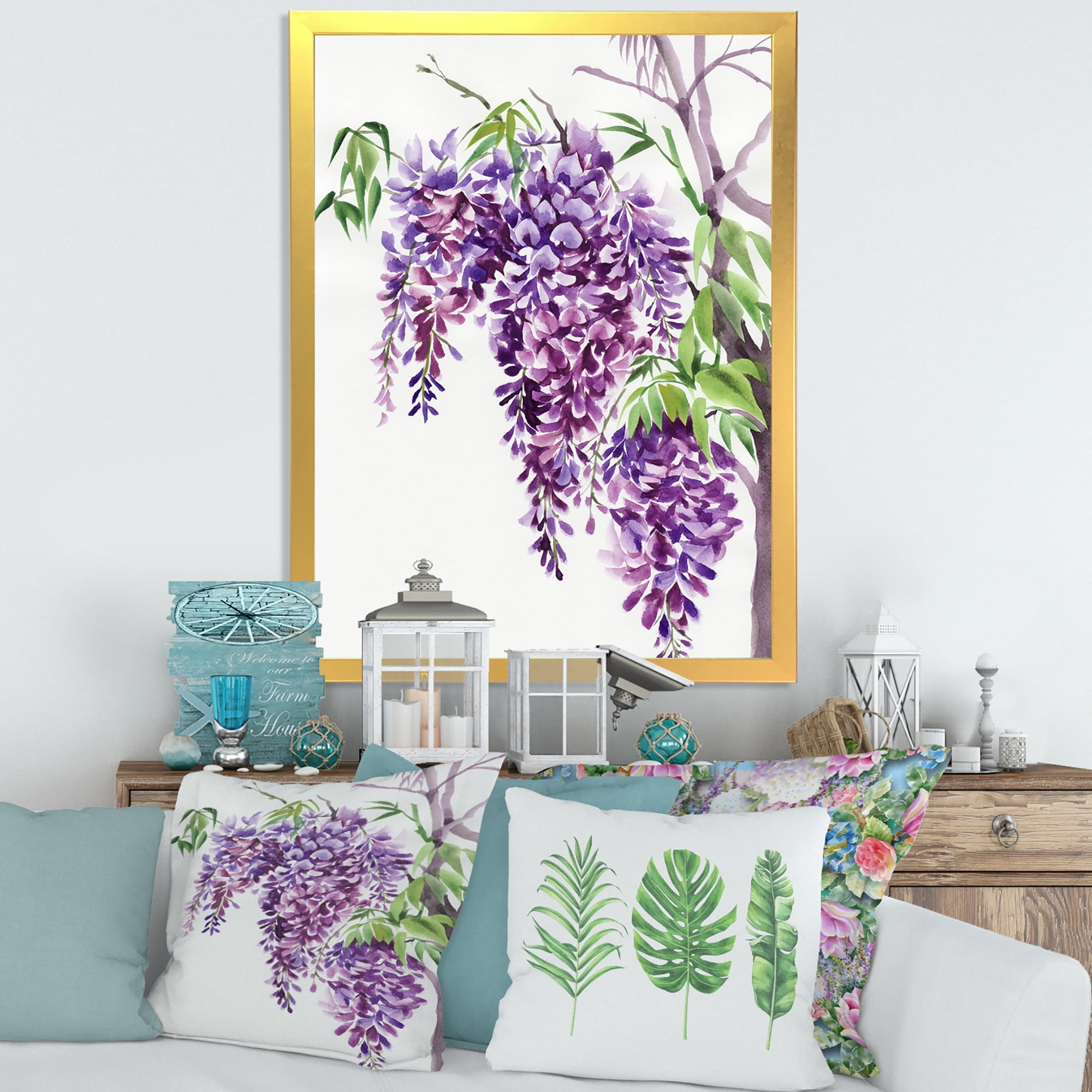 Designart 'Wisteria Purple Branches' Traditional Framed Art Print