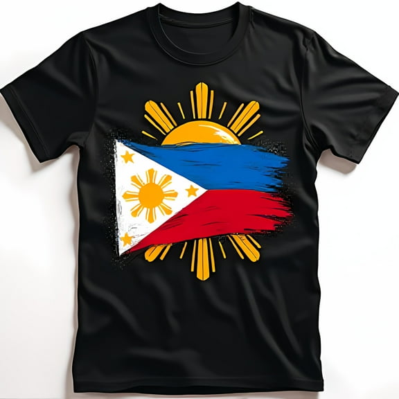 Stylish Black T-Shirt with Brushstroke Philippine Design & Sun