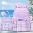 thumbnail image 2 of 2Pcs Cute Backpack Set for Girls Kids Large Capacity Lightweight Bookbag for Elementary Middle School Students Waterproof Preppy Plaid Daypack, 2 of 4