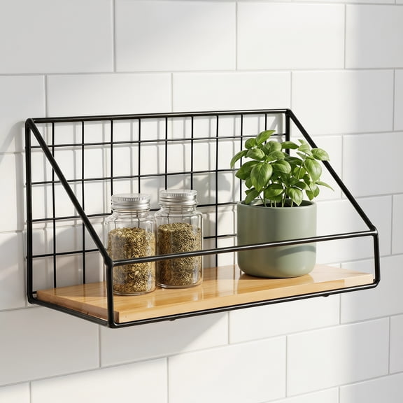 No Drill Wall-Mounted Storage Shelf, Black, 24 x 14 x 11.5 CM, Easy Install Wall Shelf for Home and Office Organization