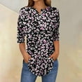 thumbnail image 2 of Olyvenn 3/4 Length Sleeve Womens Casual 3/4 Sleeve Shirts Button Crew Neck Loose Casual Blouses Floral Print Tshirts Multicolor M, 2 of 5