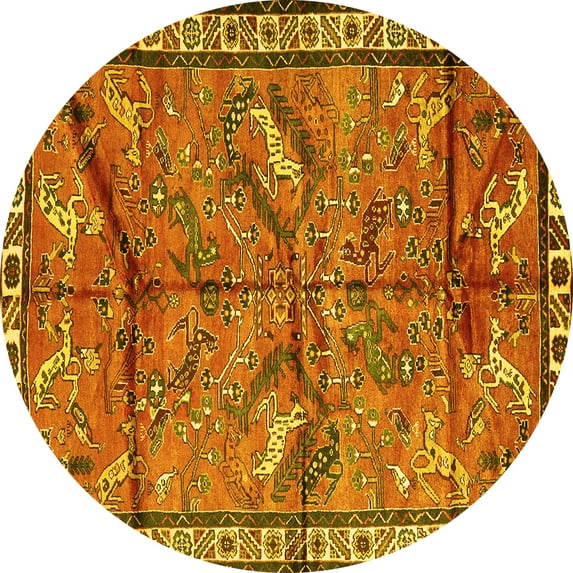 Ahgly Company Machine Washable Indoor Round Animal Yellow Traditional Area Rugs, 7' Round