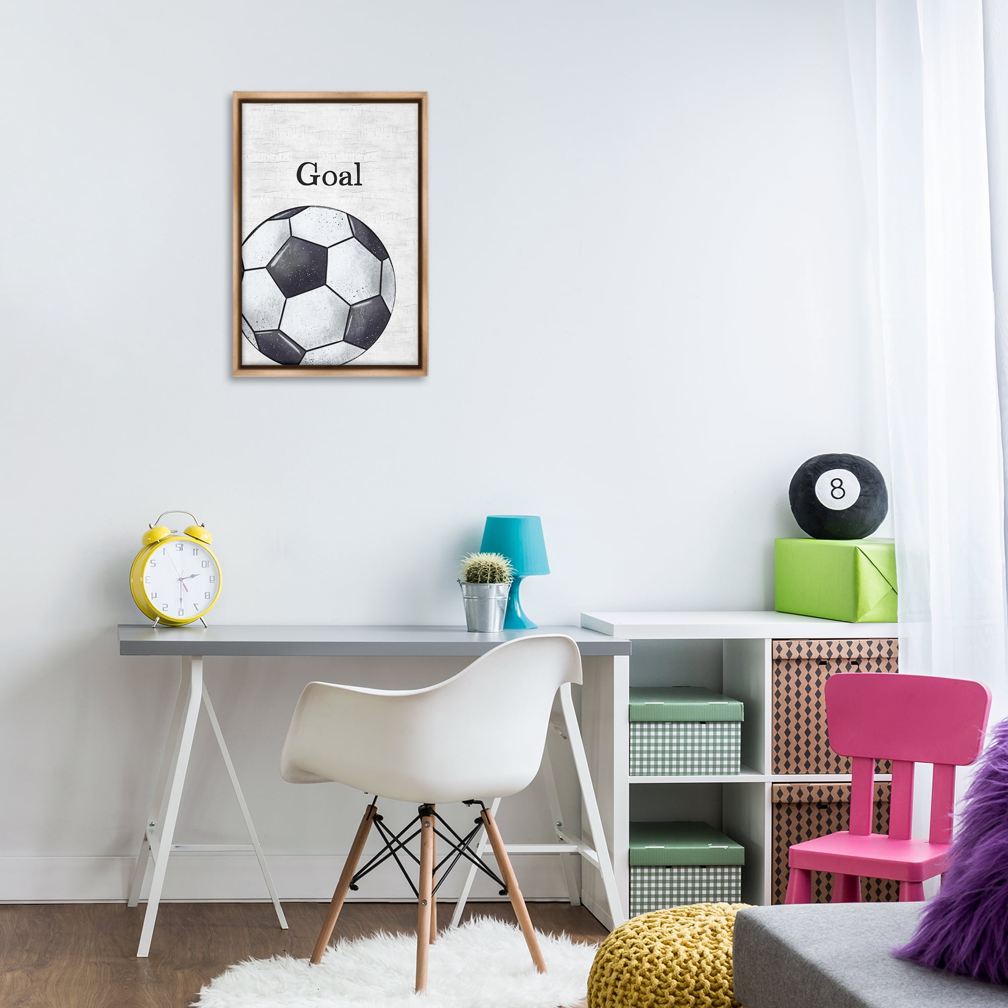 Stupell Industries Soccer Ball Goal Sports Painting Brown Floater Framed Canvas Art Print Wall Art, 17 x 25