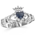 thumbnail image 2 of Claddagh Lab-Created Sapphire Diamond Ring In Solid 14k White Gold, 2 of 6