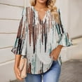 thumbnail image 2 of DondPO Womens Tops Women's Flared Sleeve Seven Sleeve V Neck Casual Solid Color T Shirt Top Long Sleeve Work Blouses Tops for Women Trendy Gray L, 2 of 7