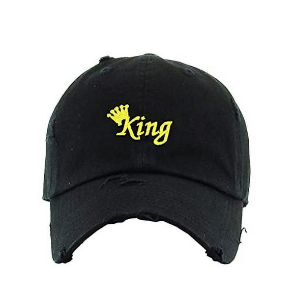 King Vintage Baseball Cap Embroidered Cotton Adjustable Distressed Dad Hat Black