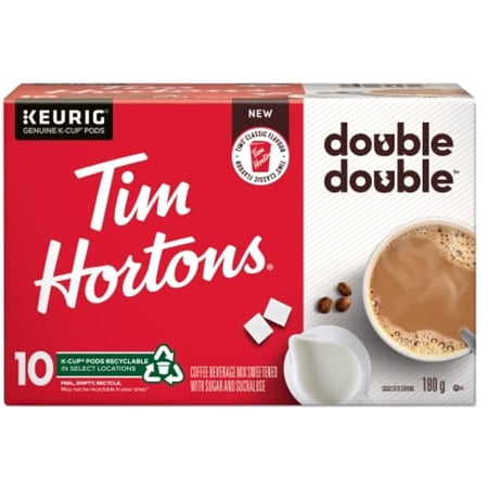 Tim Hortons Double Double Coffee, Recyclable Single Serve Keurig K-Cup Pods, 180G/6.3 Oz. {Imported From Canada}