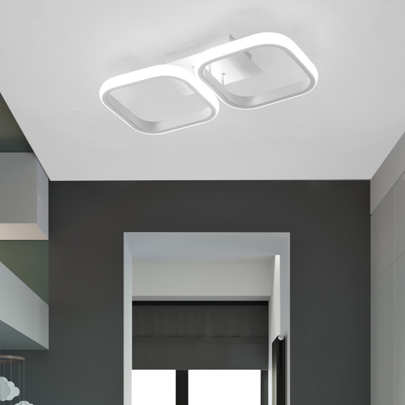 ADISUN LED Ceiling Light Modern Flush Mount Ceiling Lamp for Cloakroom Bedroom Balcony 22W (Cool Light) White, Double Square