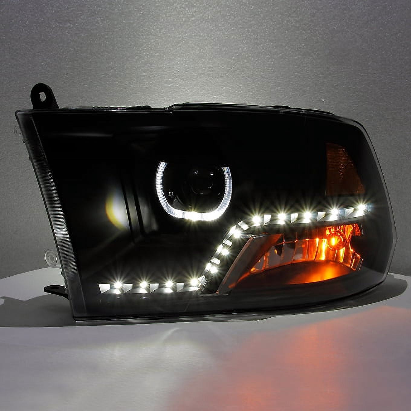 AKKON - For 2009-2018 Dodge Ram 1500 2500 3500 LED Angel Eye Projector Black Pair Headlights Headlamps Housing