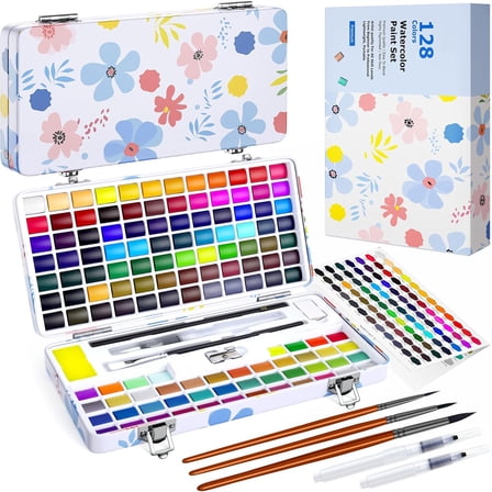 128 Colors Watercolor Paint Set Portable, for Adults Artists Professionals Beginners, Art Supplies Watercolor Painting Kit Sketch Coloring Drawing Christmas Gifts