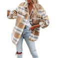 thumbnail image 2 of Chaqueta de Franela A Cuadros para Mujer, Ideal para Otoño Camisa de Larga con Botones y Bolsillos Laterales Caqui XL, 2 of 7