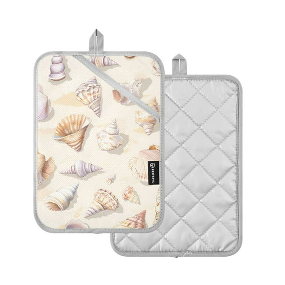 Yayeee Pot Holders Kitchen Heat Resistant with Pocket 7"x9.8" Cotton Oven Cooking Hot Pads, Colorful Watercolor Seashells