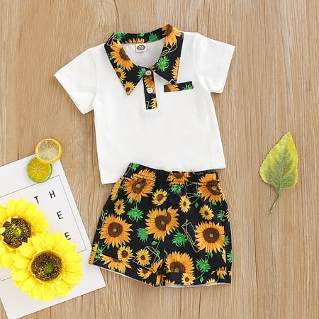 

Yubatuo Toddler Baby Boys Gentleman T-Shirt Tops+Sunflower Floral Print Shorts Outfits Yellow 110