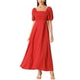 thumbnail image 1 of INSPIRE CHIC Maxi Dress for Women's Square Neck Ruched Sun Dresses Red XS, 1 of 5