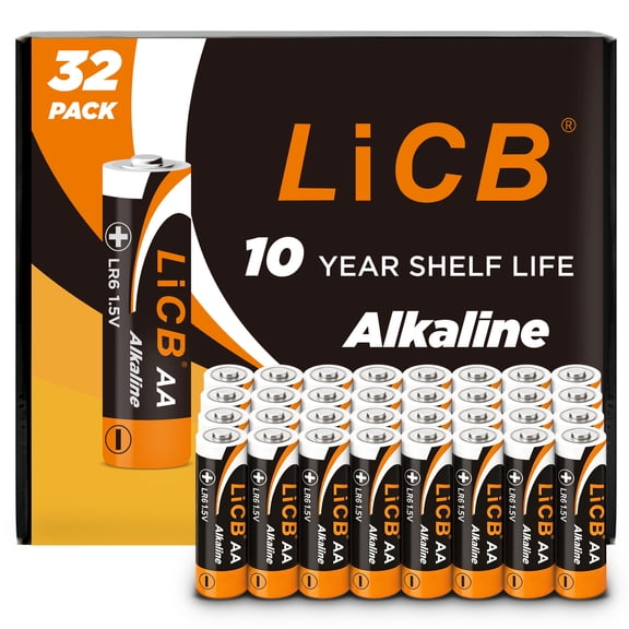 LiCB Alkaline AA Batteries Value Pack, 32 Pack 1.5 Volts Long-Lasting Double A Battery